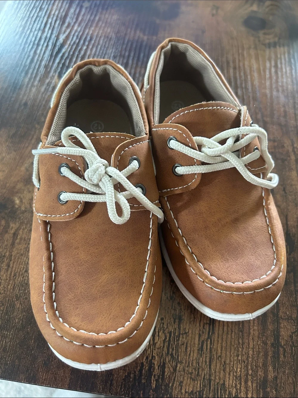 American Exchange Toddler Moccasins in Brown with White Laces